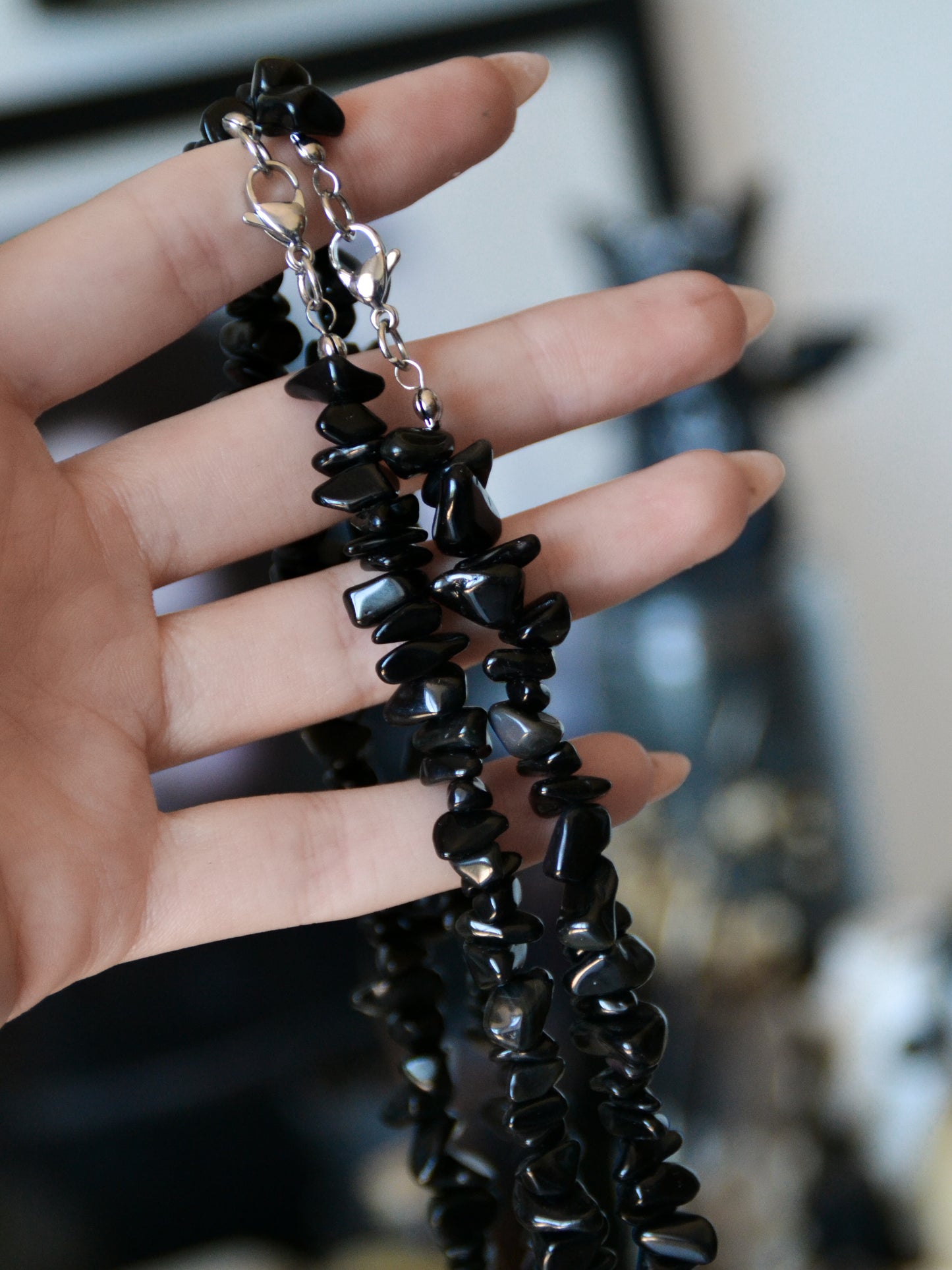 Collana in chips di ossidiana nera