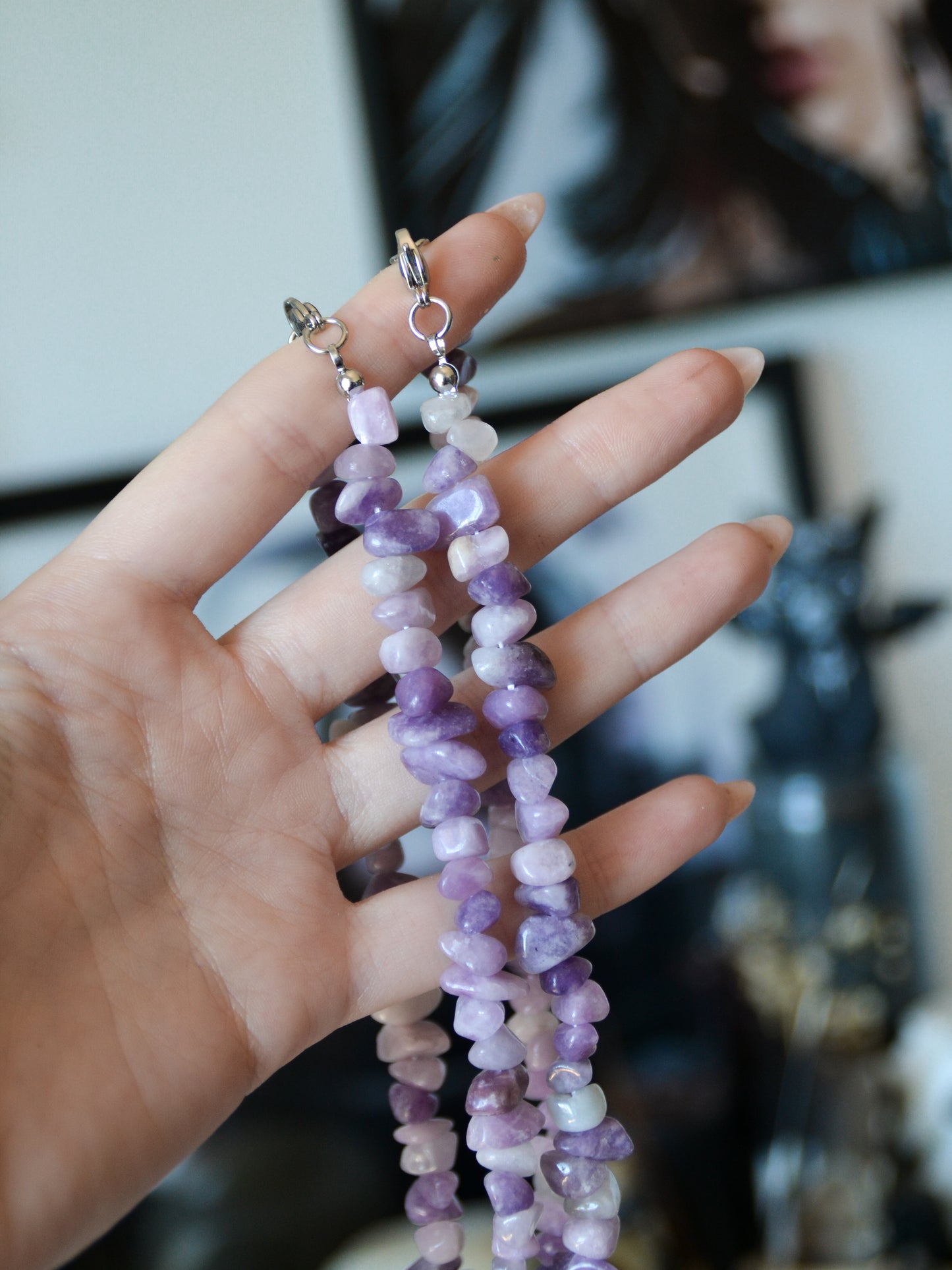 Collana in chips di lepidolite