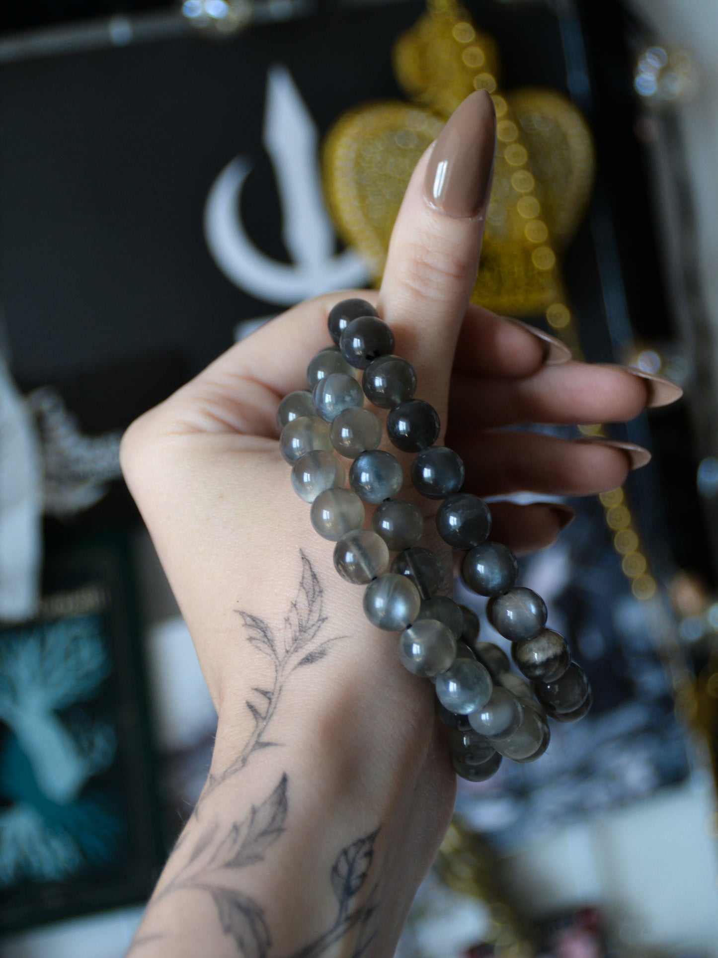 Bracciale in pietra di luna nera (alta qualità)