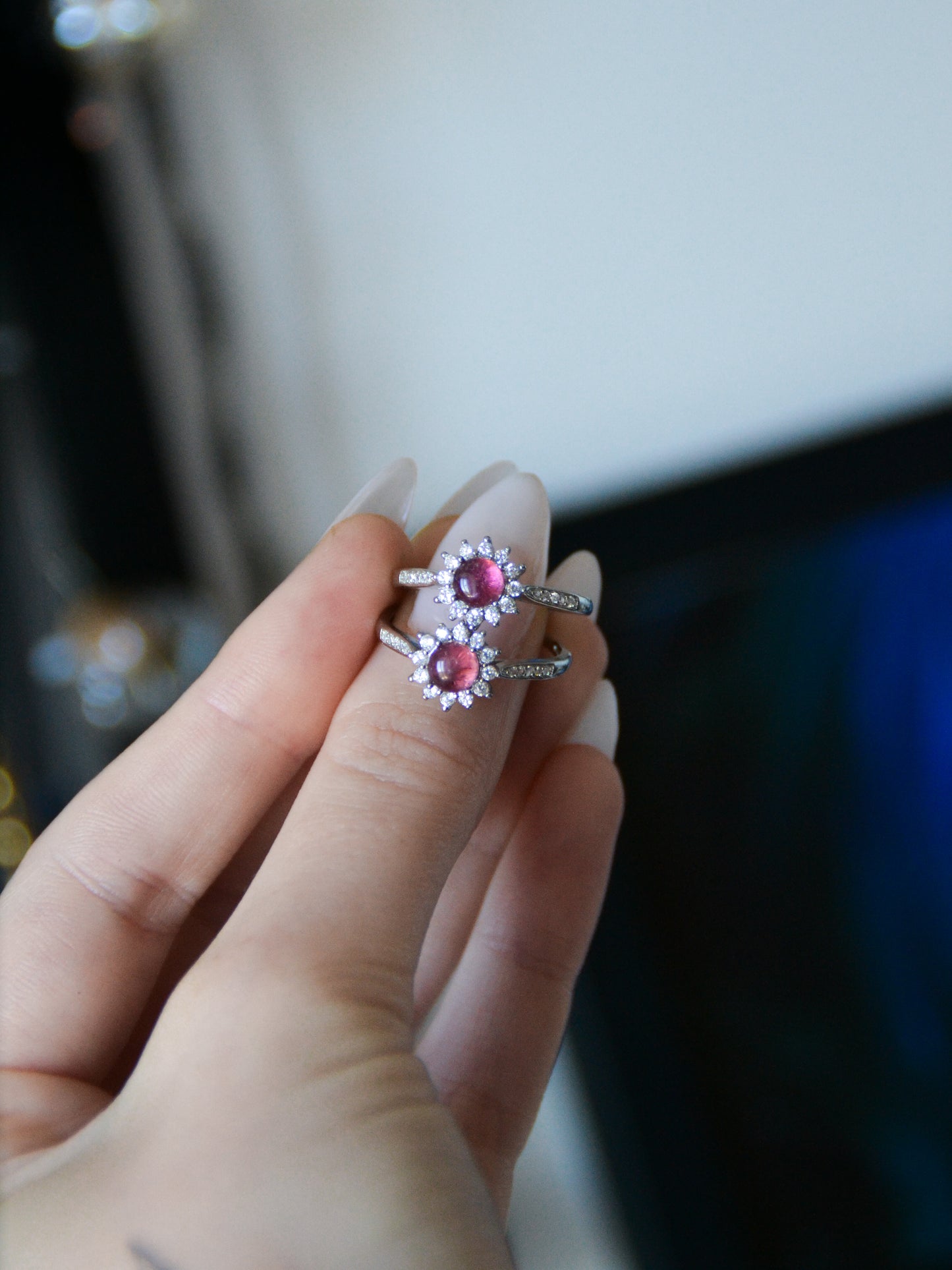 Anello fiore con tormalina rosa