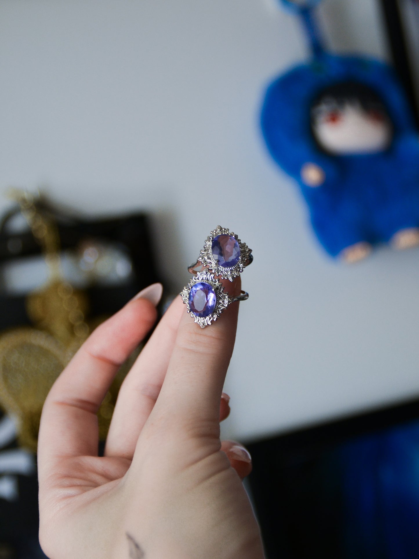 Anello victorian frame con fluorite blu
