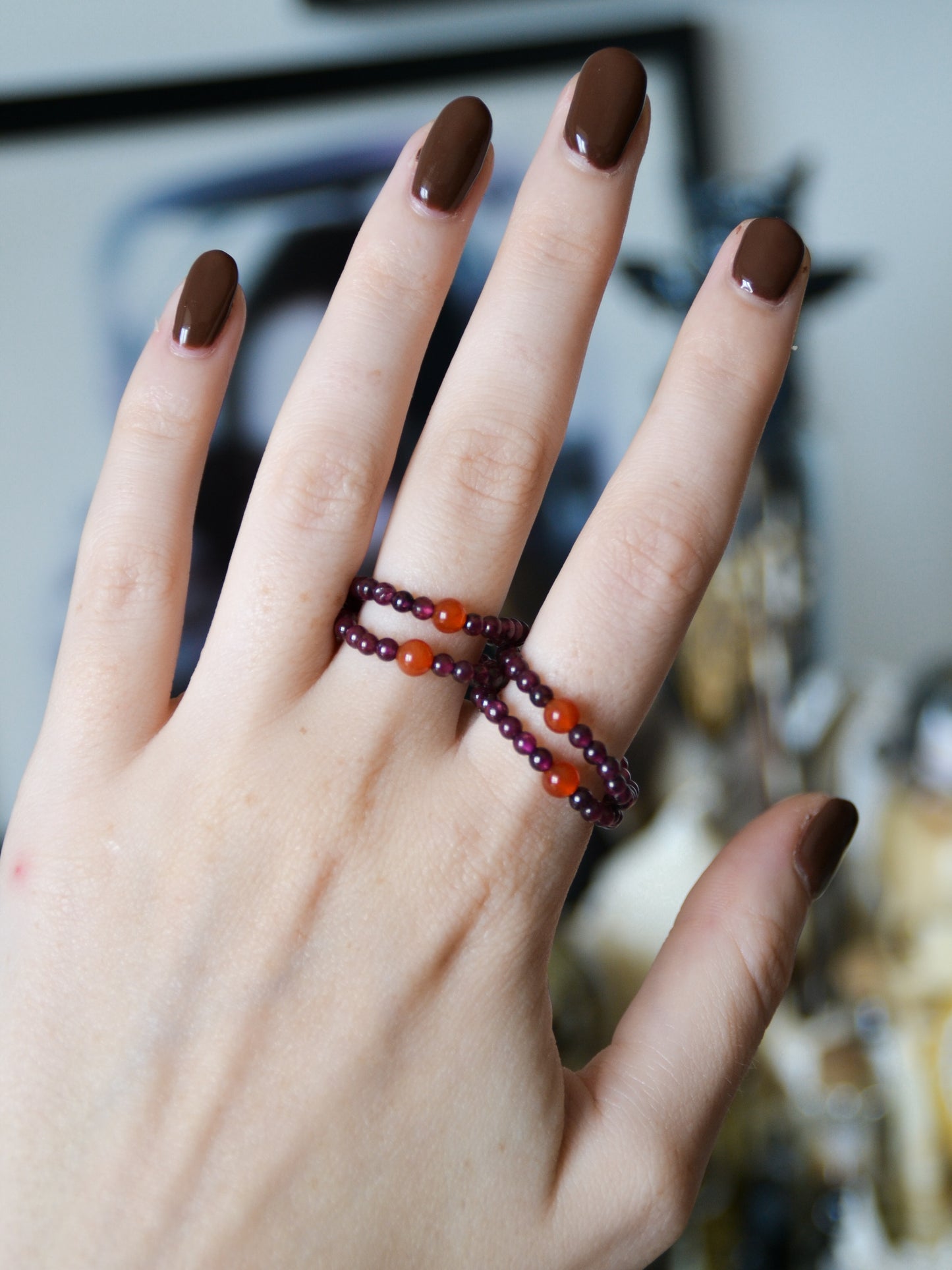 Anello elastico in granato + corniola