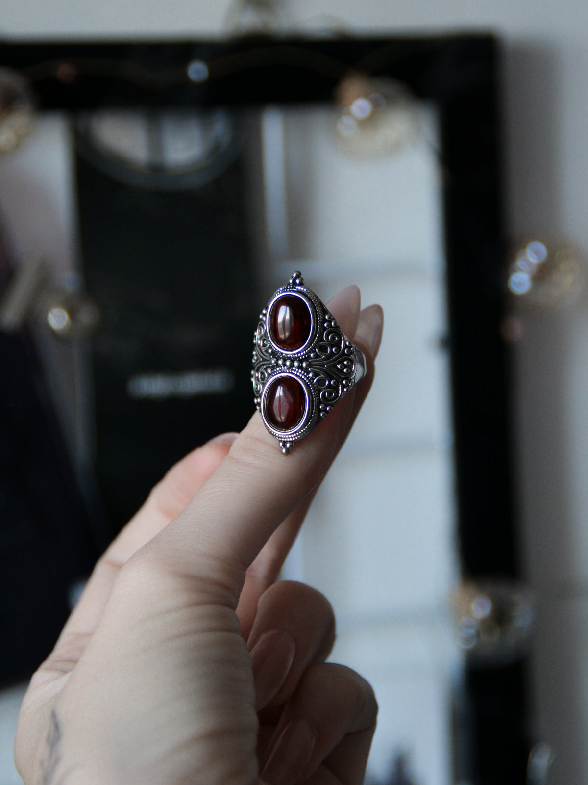Anello two drops con agata rossa