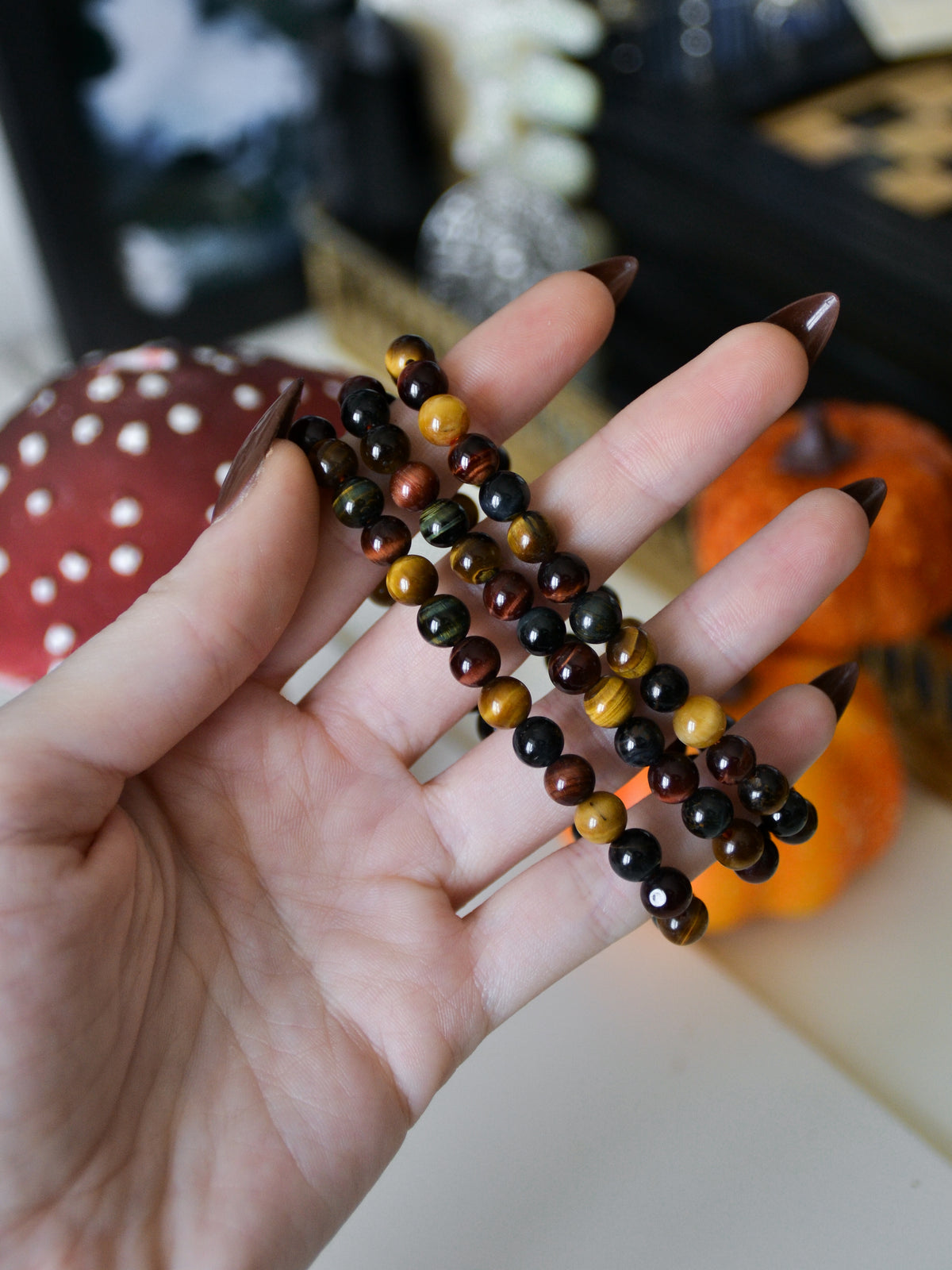 Bracciale in biglie di occhio di tigre mix 6mm