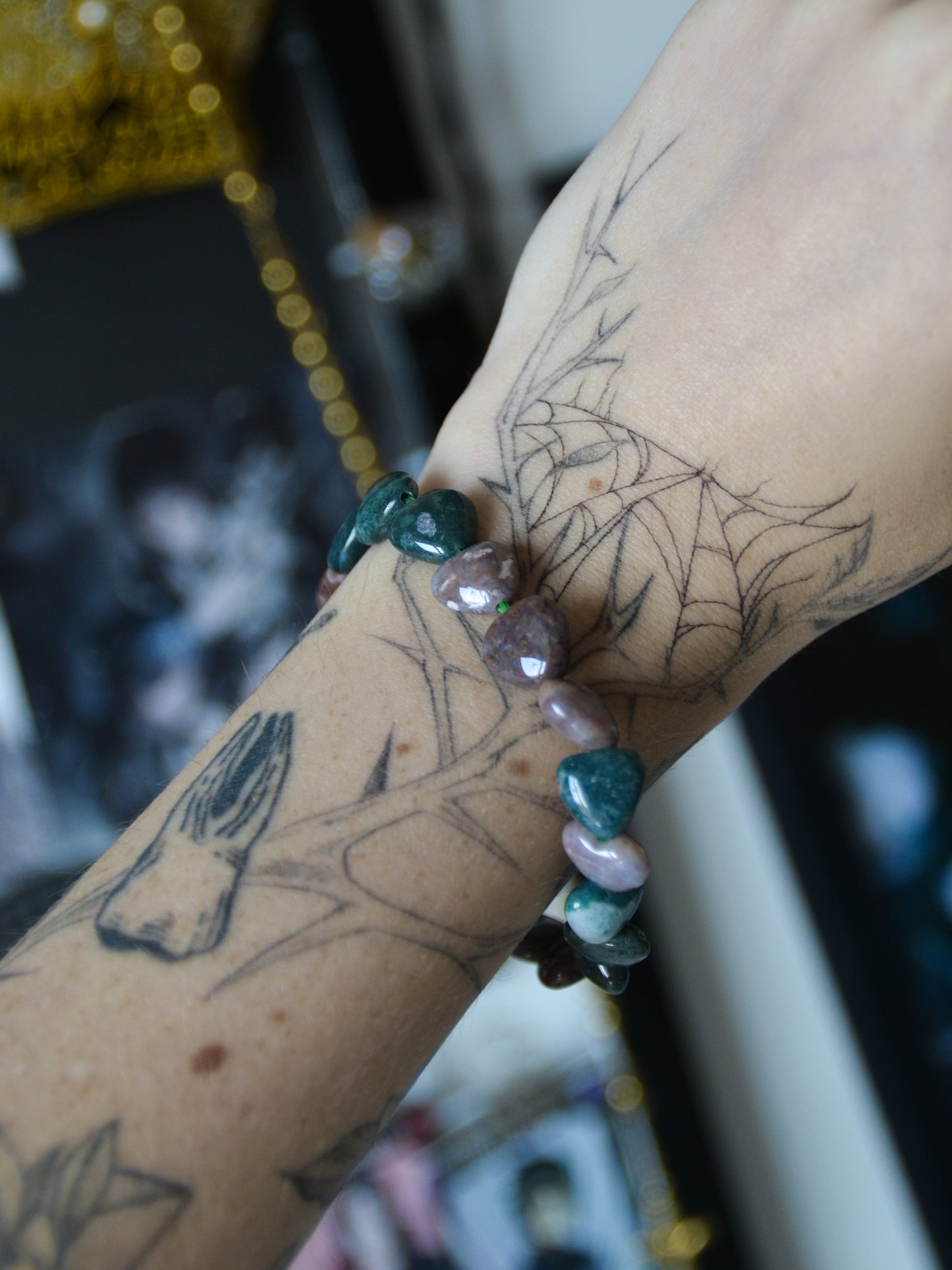 Bracciale in biglie a forma di cuore in diaspro oceano