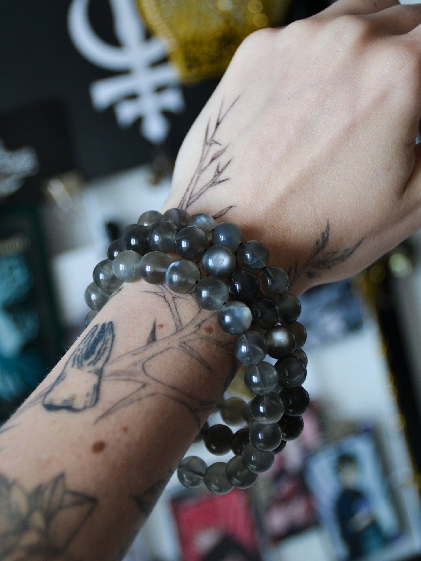 Bracciale in pietra di luna nera (alta qualità)