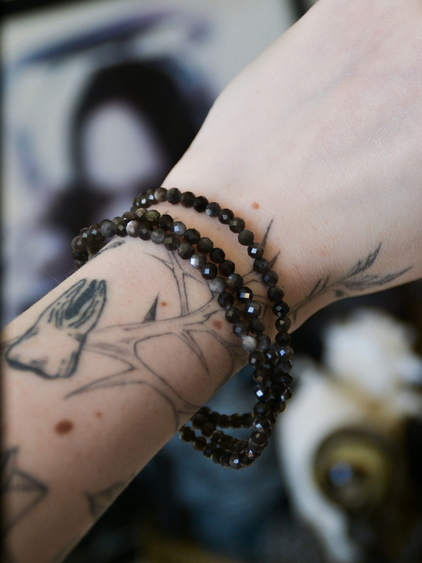 Bracciale in ossidiana argentata sfaccettata