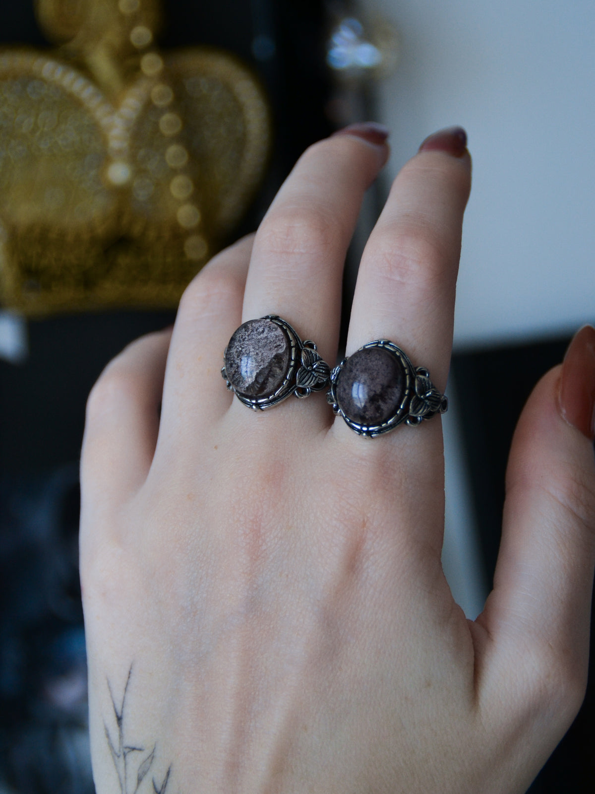 Anello dark garden con lodolite (garden quartz)