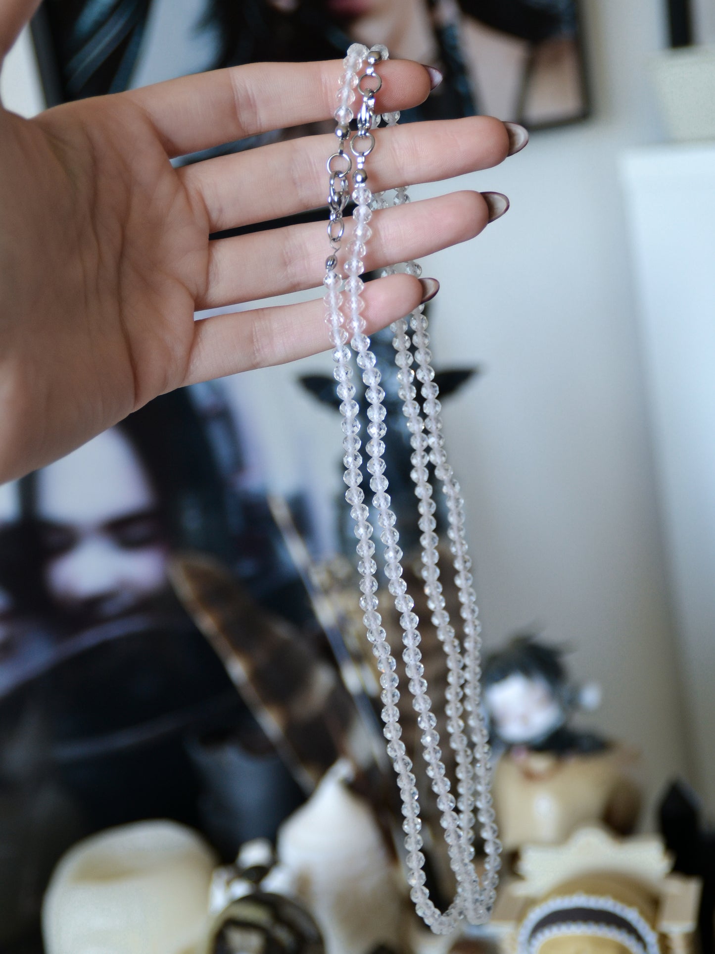 Collana con biglie sfaccettate di quarzo ialino