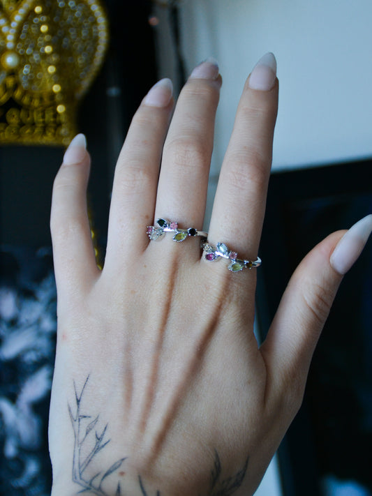 Anello foglioline con tormalina multicolore