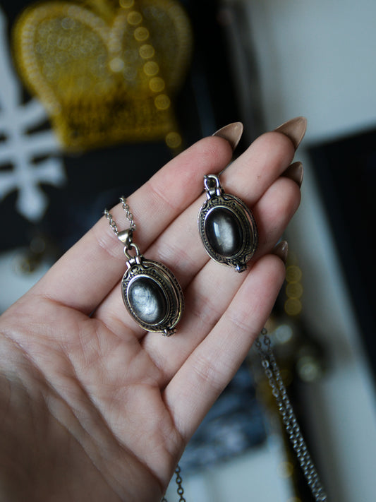 Ciondolo locket con ossidiana argentata