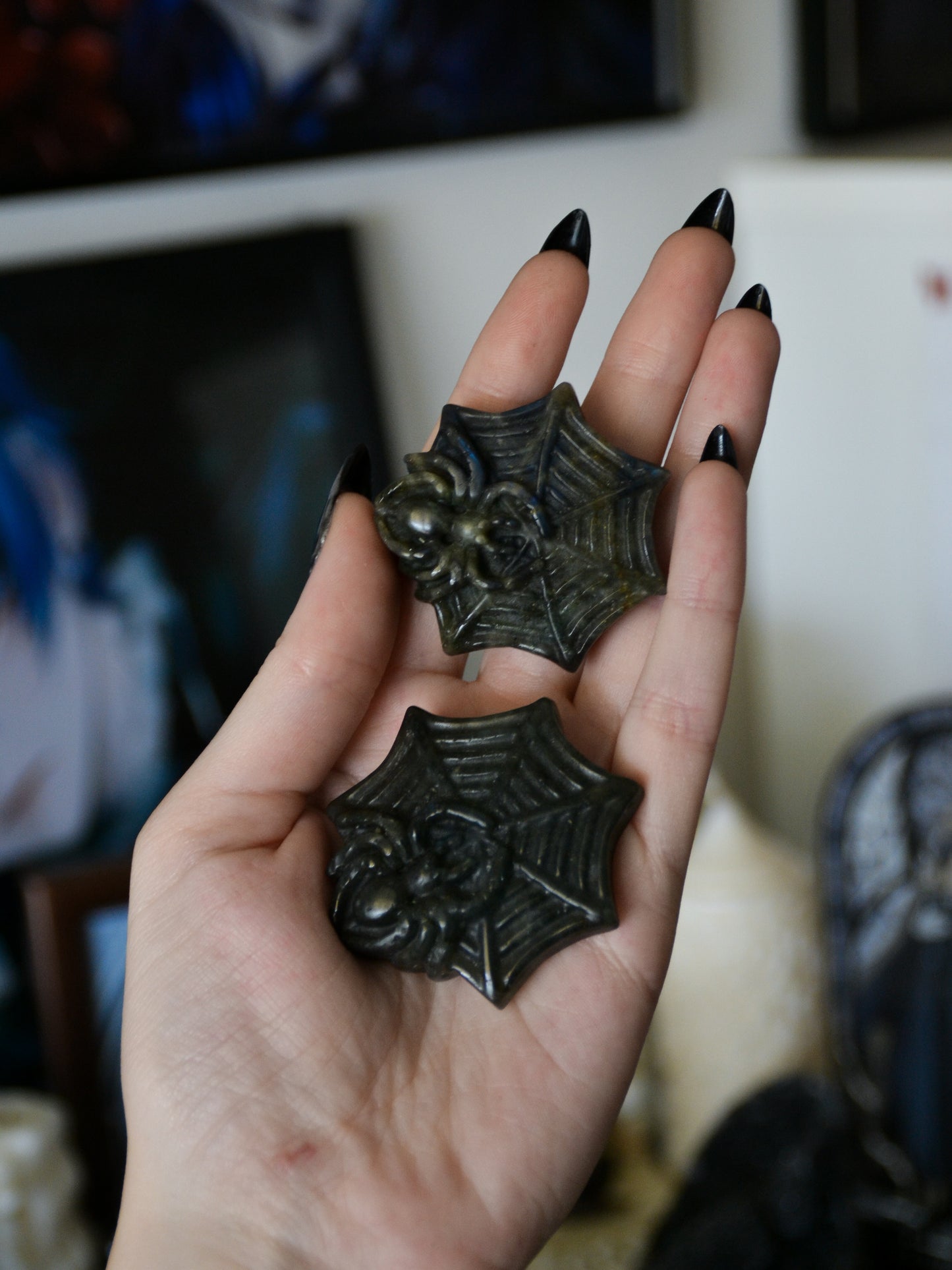 Ragno con ragnatela in labradorite