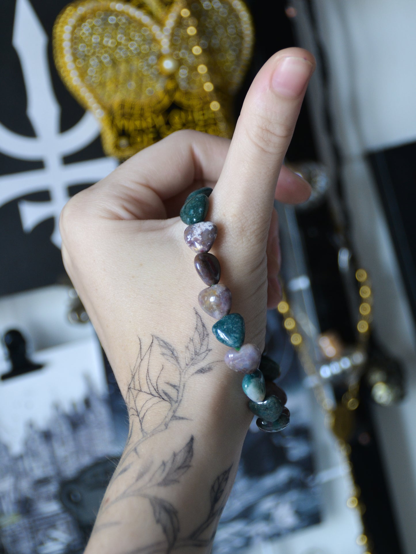 Bracciale in biglie a forma di cuore in diaspro oceano