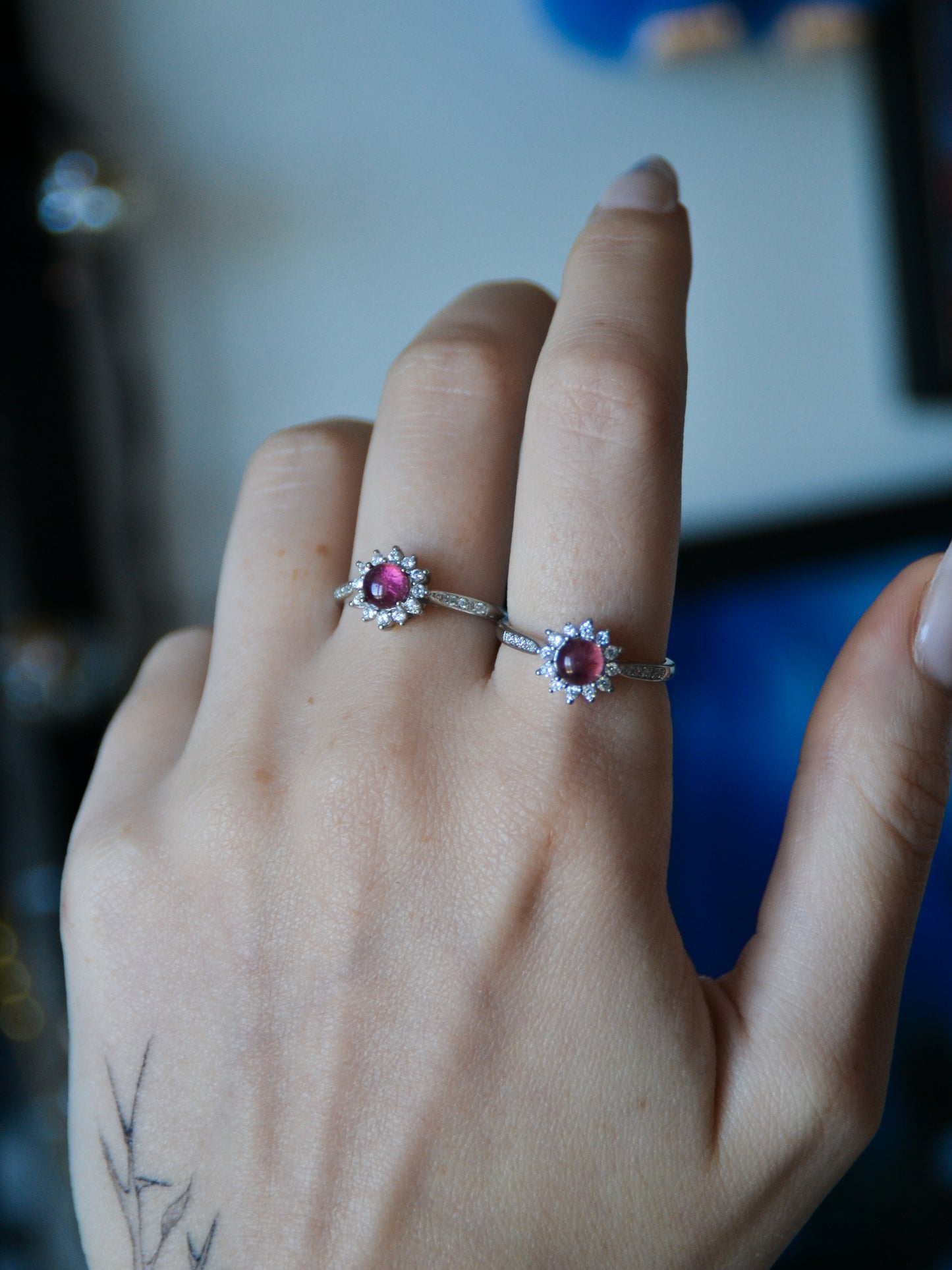 Anello fiore con tormalina rosa