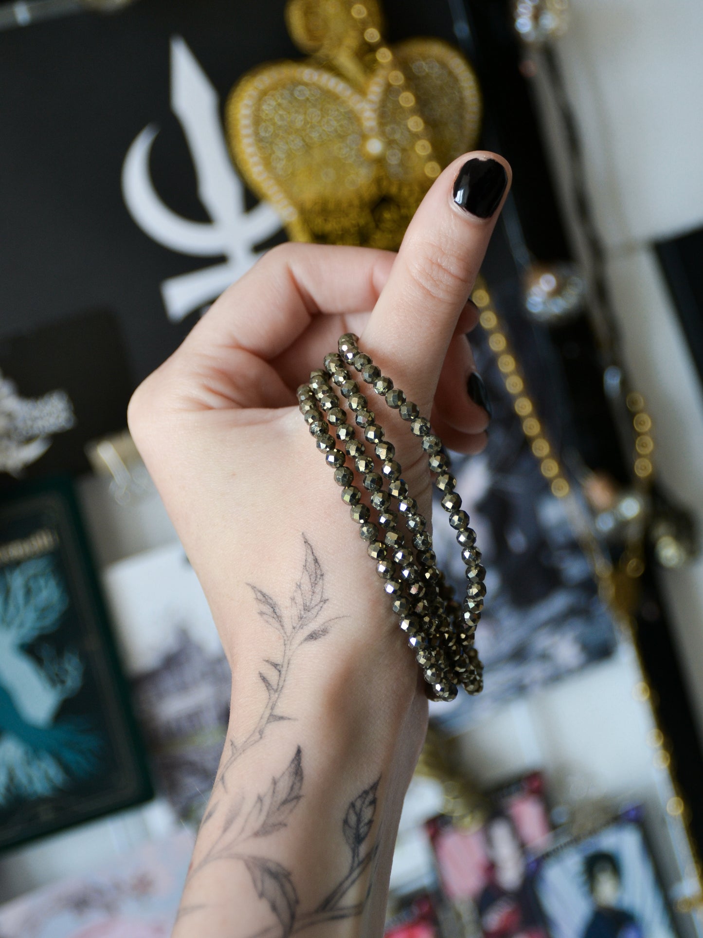Bracciale con biglie sfaccettate di pirite